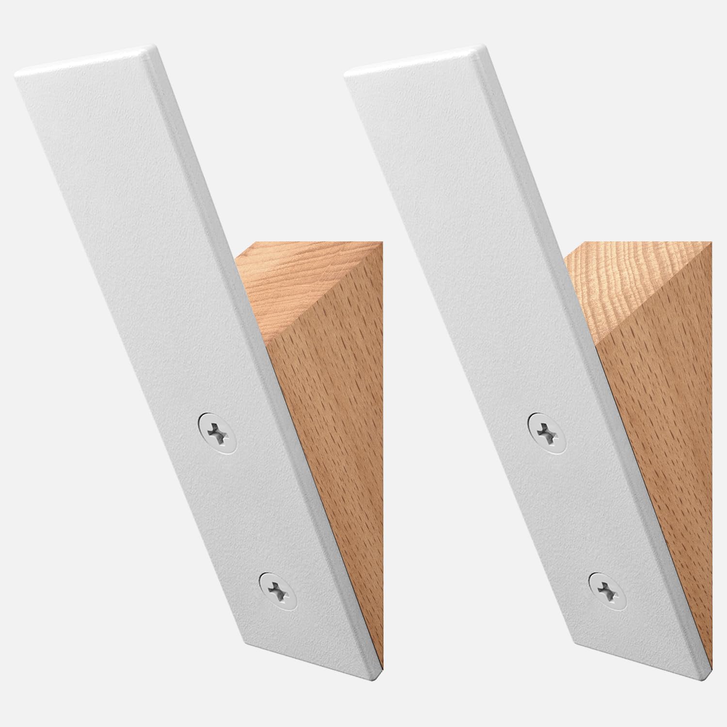 Homeforia Beech Wood Coat Hooks, High End Beech Wood & White Metal Wall Mounted Clothing Hooks, Mid-Century Modern Coat Hooks, Heavy Duty Wooden Hooks for Hanging Coats, Hats, Towels & More, Set of 2