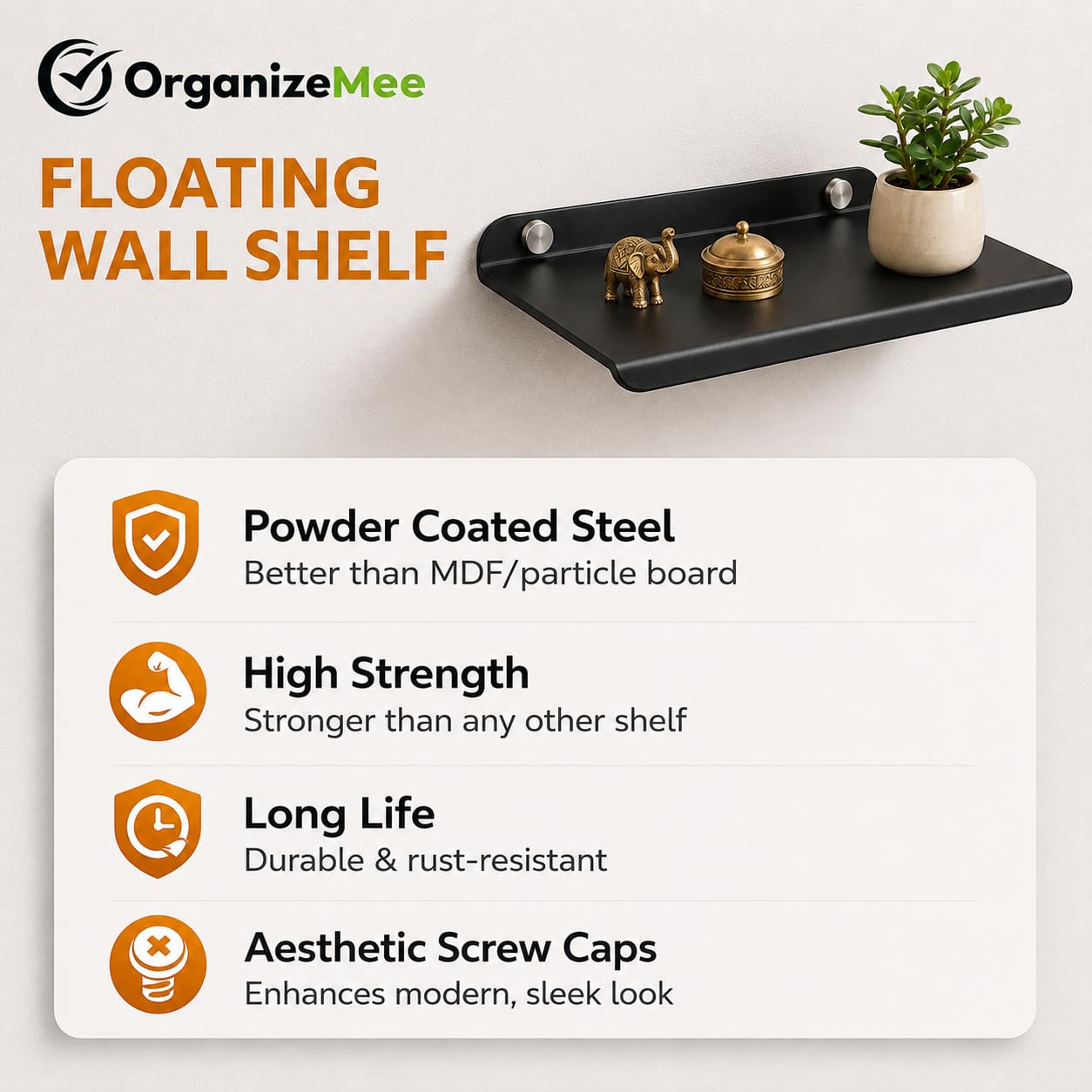 OrganizeMee Metal Small Wall Mounted Shelves,Bluetooth Speaker,Wi-Fi Camera Stand Corner Floating Shelf for Living Room & Bedroom,Home Decor Items Plant Pot mounting Racks, Speaker Stand(Black) 2