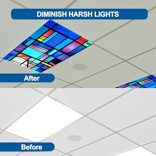 Miniatura 5 de Paquete de 4 cubiertas de luz fluorescente para luz de techo, coloridos filtros de luz de acrílico para ventana para aula, oficina, hogar, cubierta