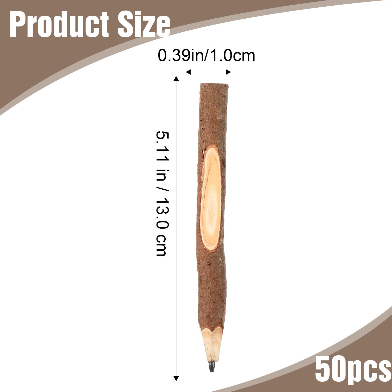 Juego de 50 lápices de madera de pino natural para escribir, dibujar, bocetar, estilo rústico de corteza de árbol, 5.1 pulgadas de largo, ligero, forma hexagonal ergonómica, paquete a granel para
