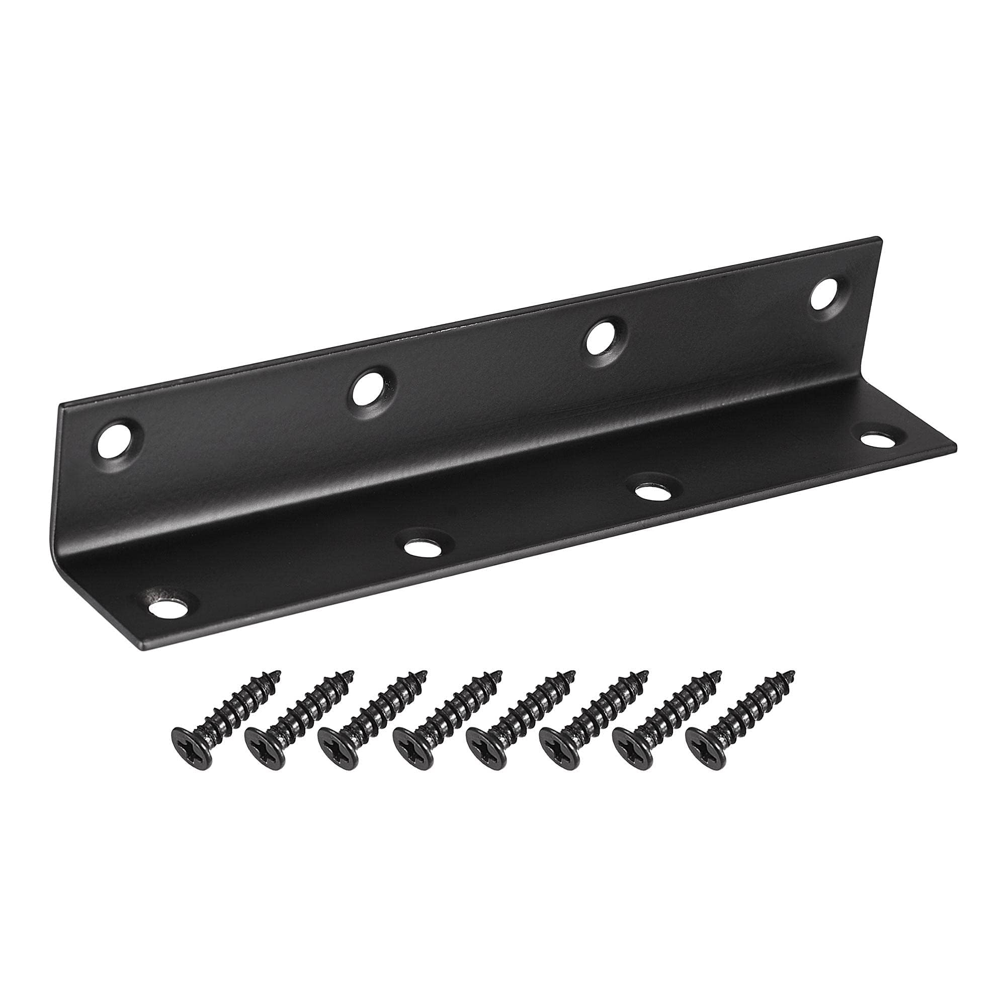 TA-VIGOR Heavy Duty L Brackets, 25x25x140mm Black Stainless Steel Corner Braces, 90 Degree Brackets with Screws
