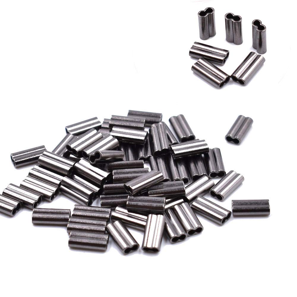 100/300 PCS High Strength Double Barrel Crimp Sleeves Steel wire Leader (ID(mm) 2.0-300pcs)