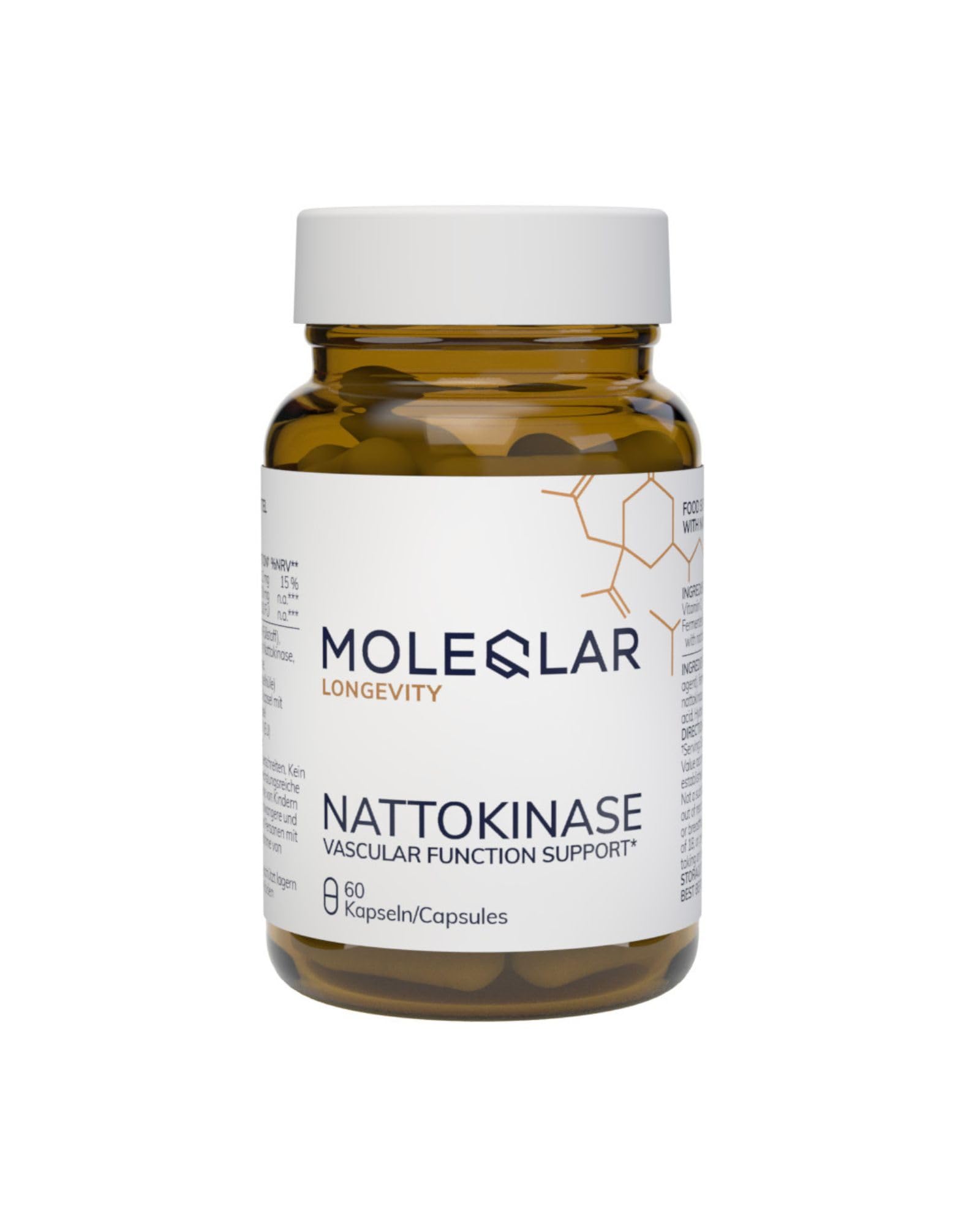 MoleQlar Nattokinase Kapseln 60 Stück - 2000 FU Nattokinase pro Kapsel mit Vitamin C - aus fermentierten Sojabohnenextrakt - 60 Kapseln für 60 Tage Vorrat