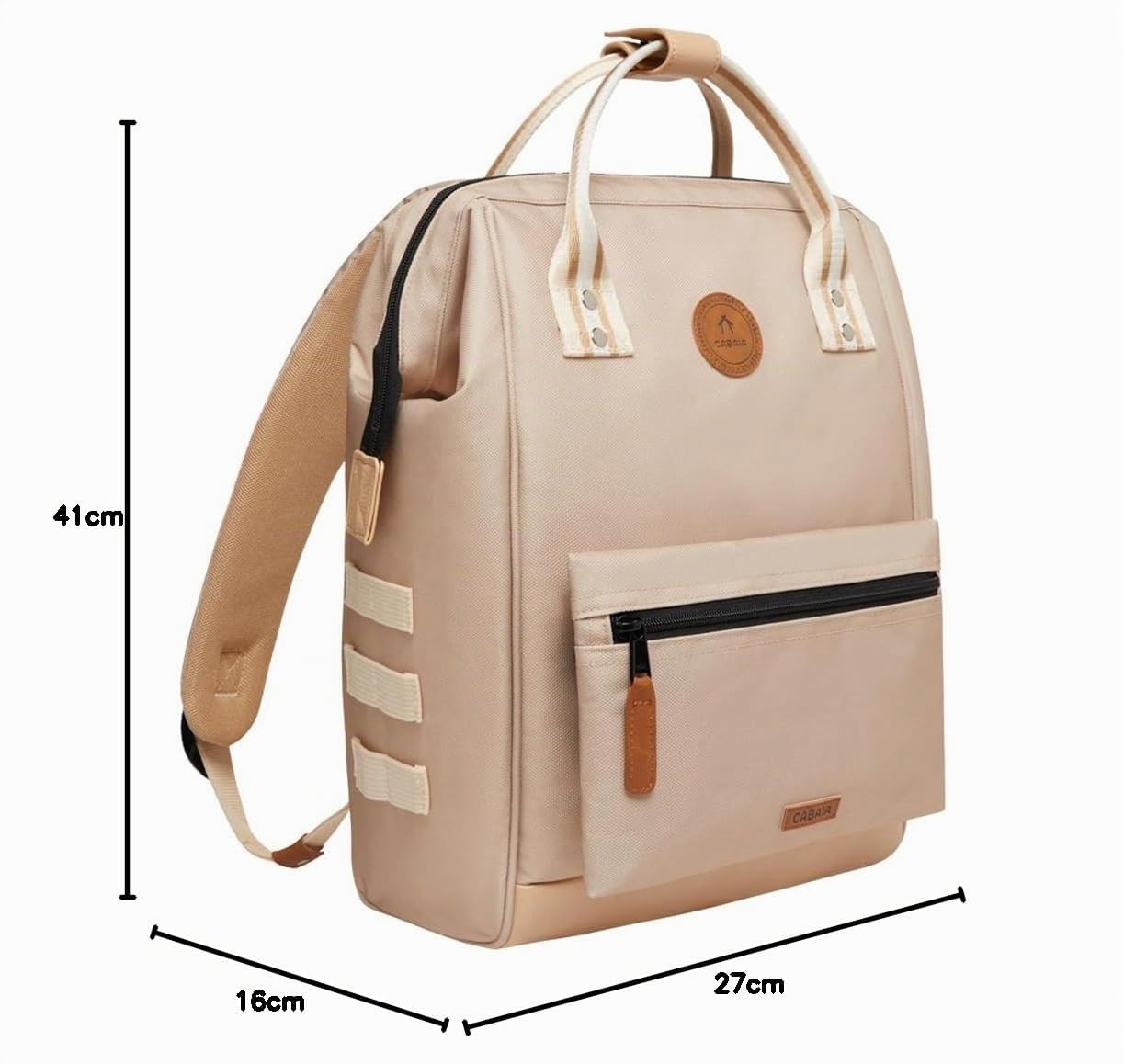 Cabaïa - Zaino Adventurer Lobito - Medium 18L - Idrorepellente - scomparto per PC fino a 13″ - 2 tasche intercambiabili - Vegan certificato - Zaino da viaggio, lavoro e scuola - Beige