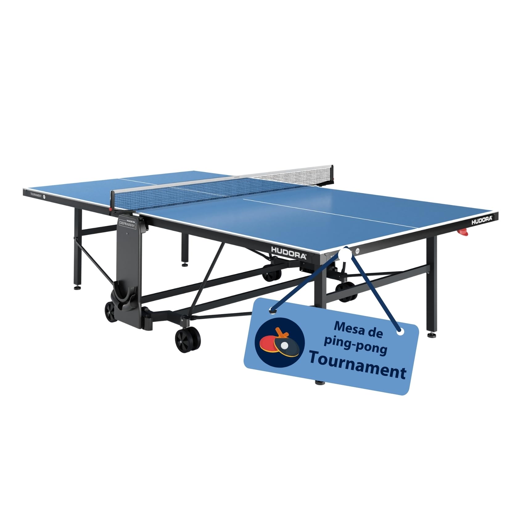 Mesa de Ping-Pong HUDORA - Mesa de Ping-Pong Plegable para Exterior e Interior - con Ruedas, Red y Soporte para Palas, posición de reproducción, Resistente a la Intemperie