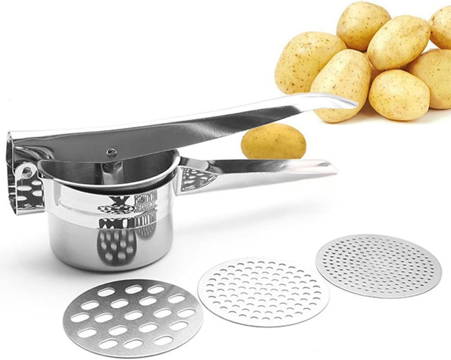 Gravidus Edelstahl Kartoffelpresse - Mit 3 Auswechselbaren Locheinsätzen