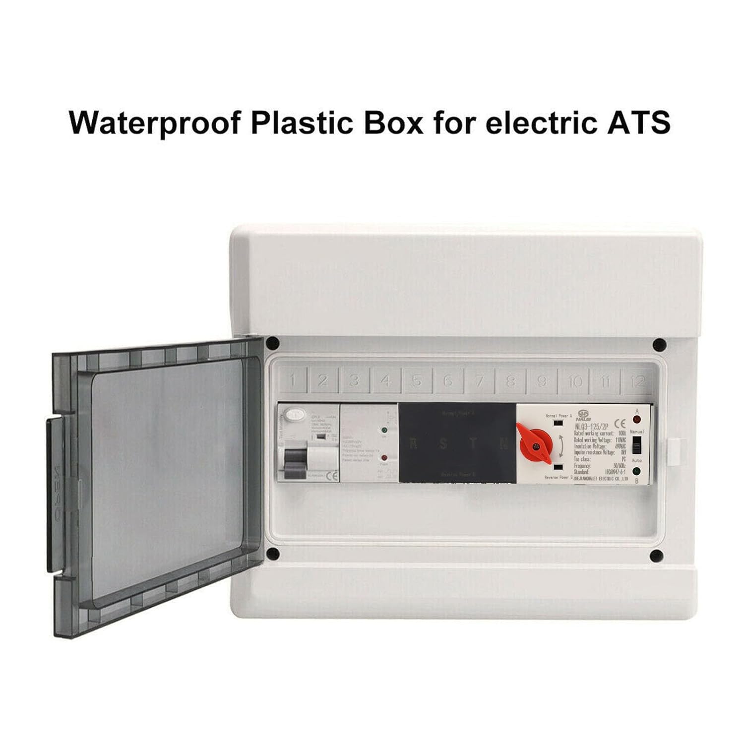 100Amp AC110V Automatic/Manual Transfer Switch, 2P 50/60Hz, 35mm Rail Mounting 2P ATS Generator Transfer Changeover Switch for Home Generator Changeover Fast Transfe for Rv, Lv Power