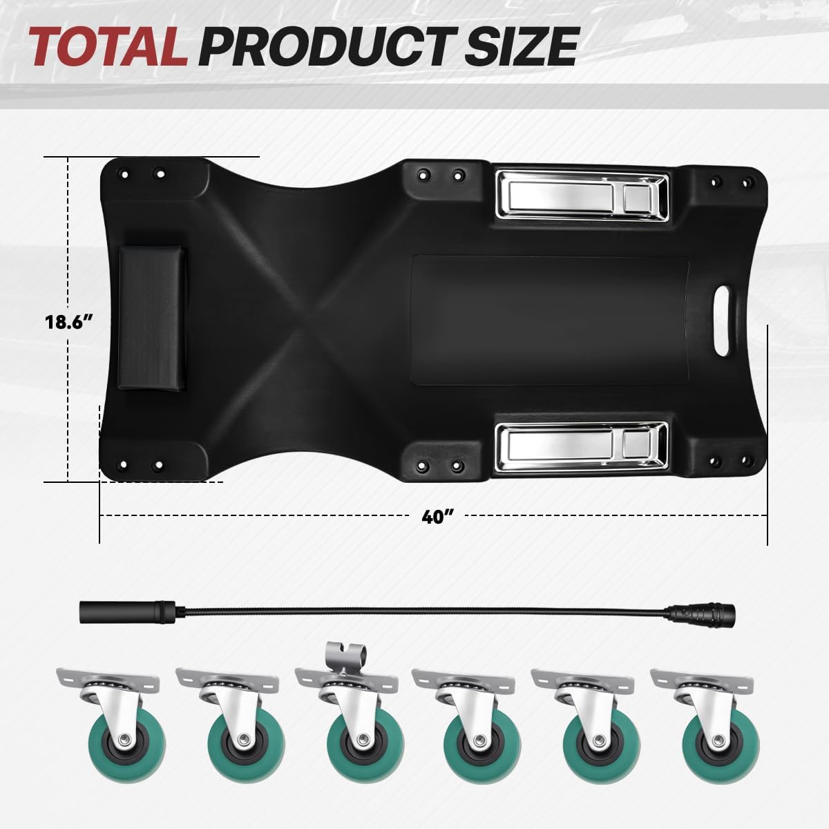 Heavy-Duty Mechanic Creeper with LED Light, Low Profile Under Car Design, 300 LBS Capacity, Tool Trays, Padded Headrest, Multi-Terrain Wheels for Garage or DIY Use, 40" L x 18" W