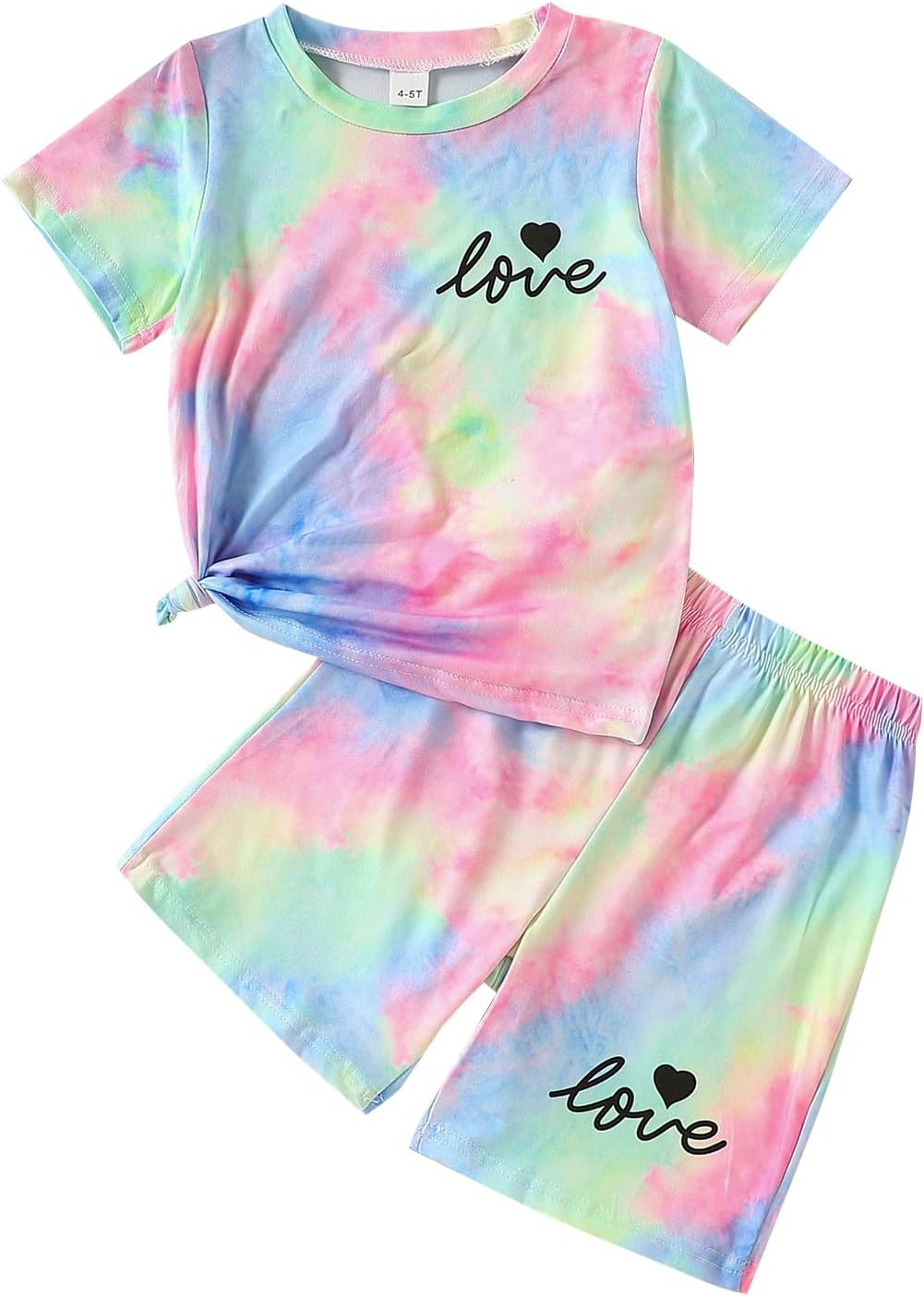 Kids Girl Clothes Tie Dye Heart Print Short Sleeve Top and Shorts Toddler Girl Summer Outfits Short Set