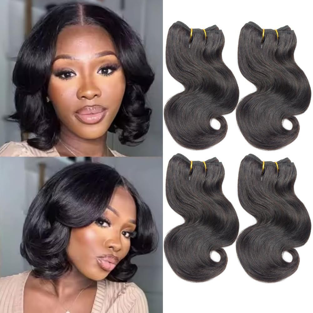 Selina 4Bundles Brazilian Body Wave Virgin Hair Extension Human Hair Bundles 8"Short Human Hair Virgin Brazilian Hair Weaves 50G/Pcs Human Hair Extensions Natural color (8''x4 BODY, Natural)