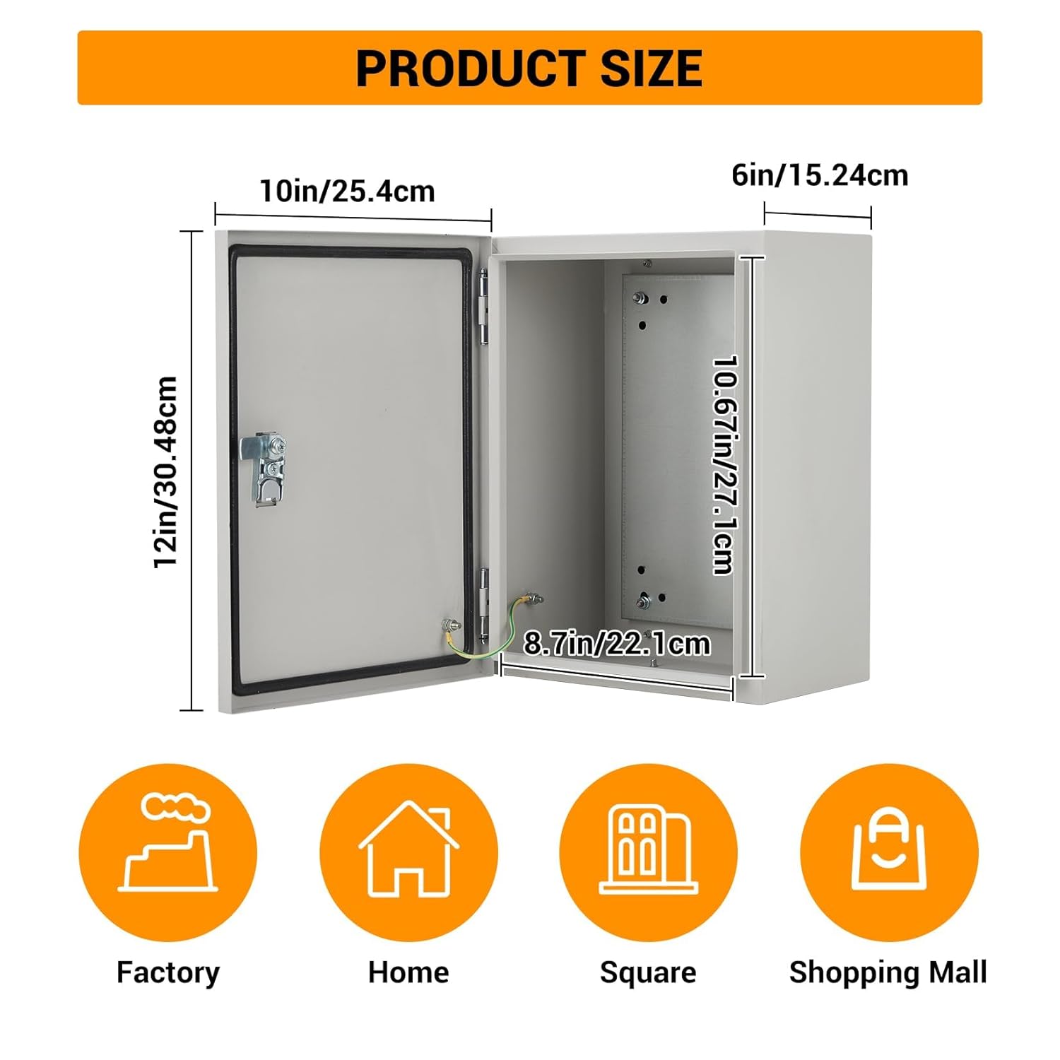 Electrical Junction Box, 12 x10 x 6, Lockable Steel Electric Meter Box with Mounting Plate, NEMA 4X Enclosure, IP66 Waterproof Dustproof, for Indoor & Outdoor Switch Router DIY