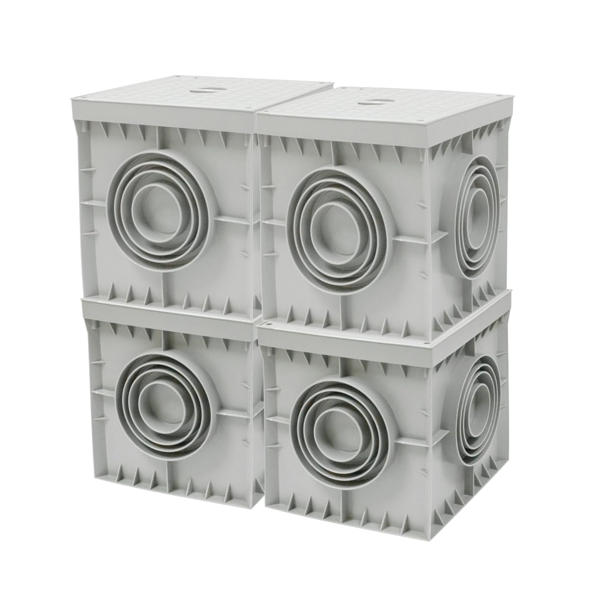 Pack 4 Arqueta Estanca de Suelo Electrica Gris Cuadrada con Tapa Ciega IP54 Arqueta de Riego y Electricidad Arqueta de PVC para Jardin, Drenaje Riego, Instalaciones Eléctricas Tuberías 200x200mm