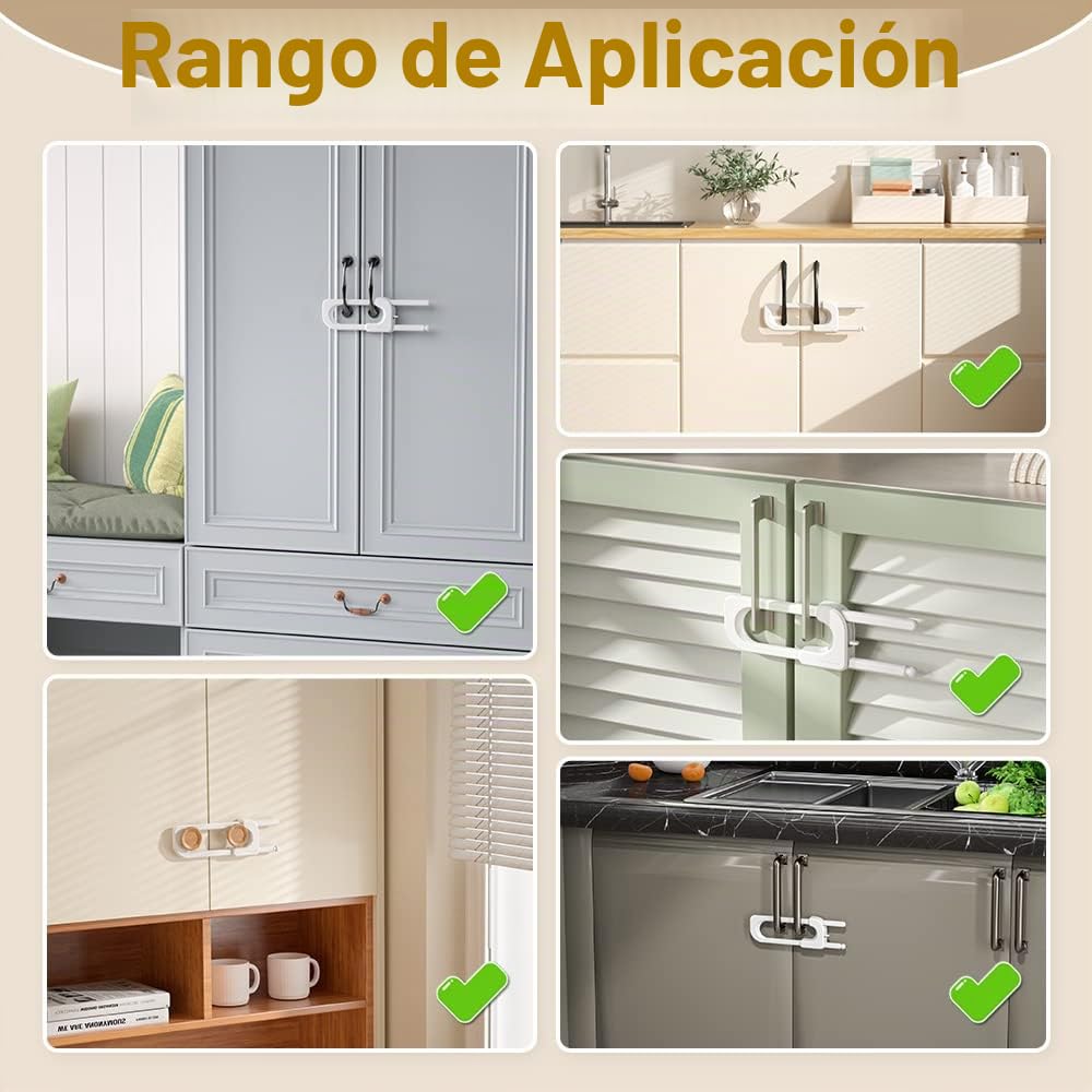 EUDEMON Paquete de 3 cerraduras de gabinete en forma de U a prueba de niños, cerradura de seguridad para bebés para pomos y asas en armario, tocador, cocina, almacenamiento, fácil de instalar