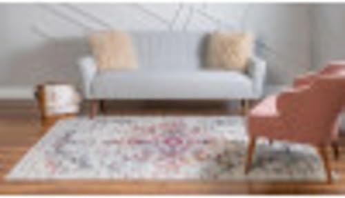 Miniatura 6 de Unique Loom Charm Collection - Alfombra de área moderna, bohemia, envejecida, borde, 9' 0" x 12' 0", marfilazul