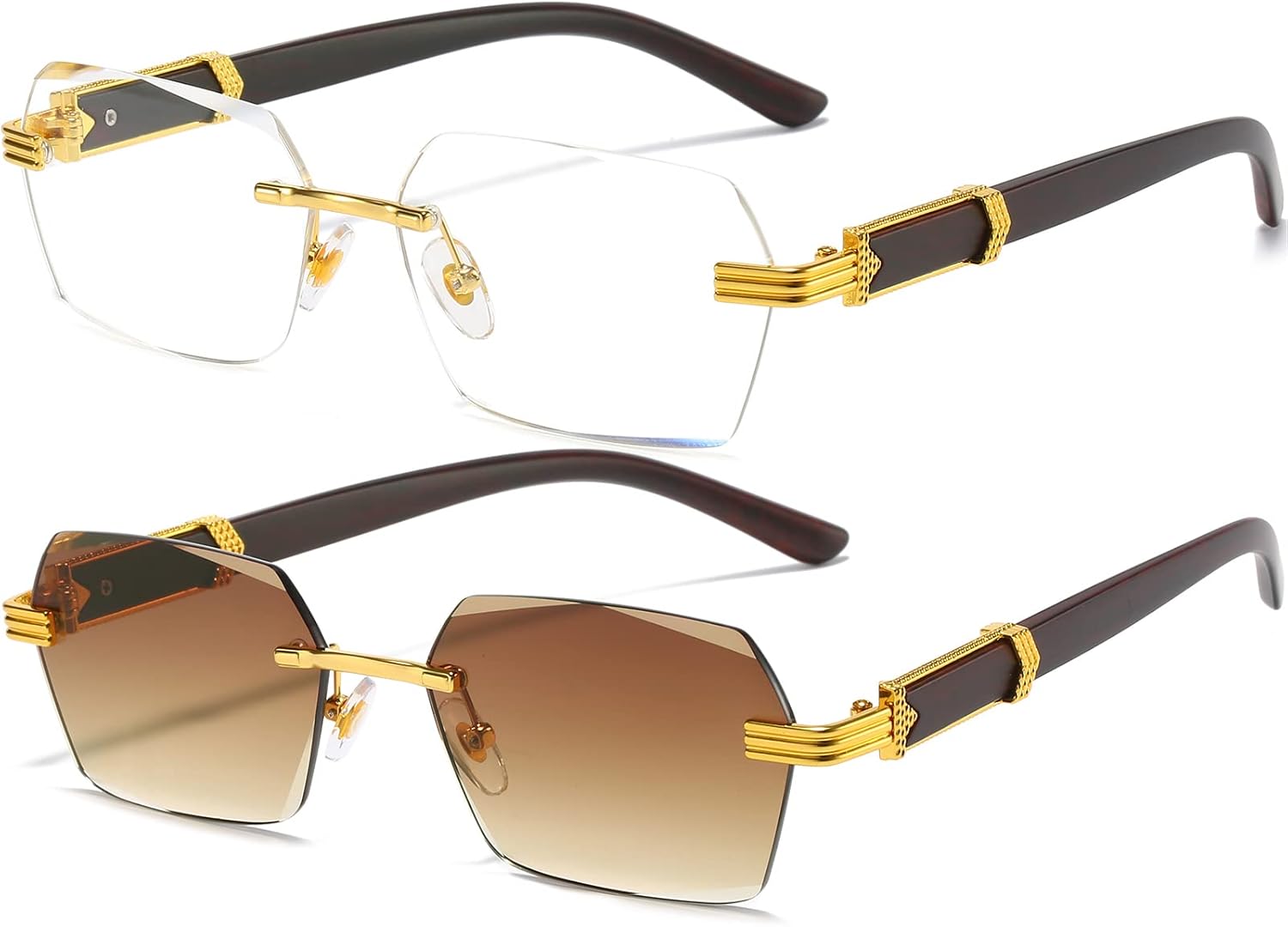 AIEYEZO Retro Rimless Sunglasses Rectangle Unisex Vintage Frameless Sun Glasses Fashion Square Tinted Glasses