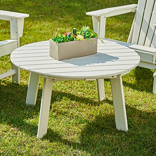Elm Plus All- Weather Outdoor Round Hdpe Adirondack Patio Side Coffee Table, 36" D, White #TOP3