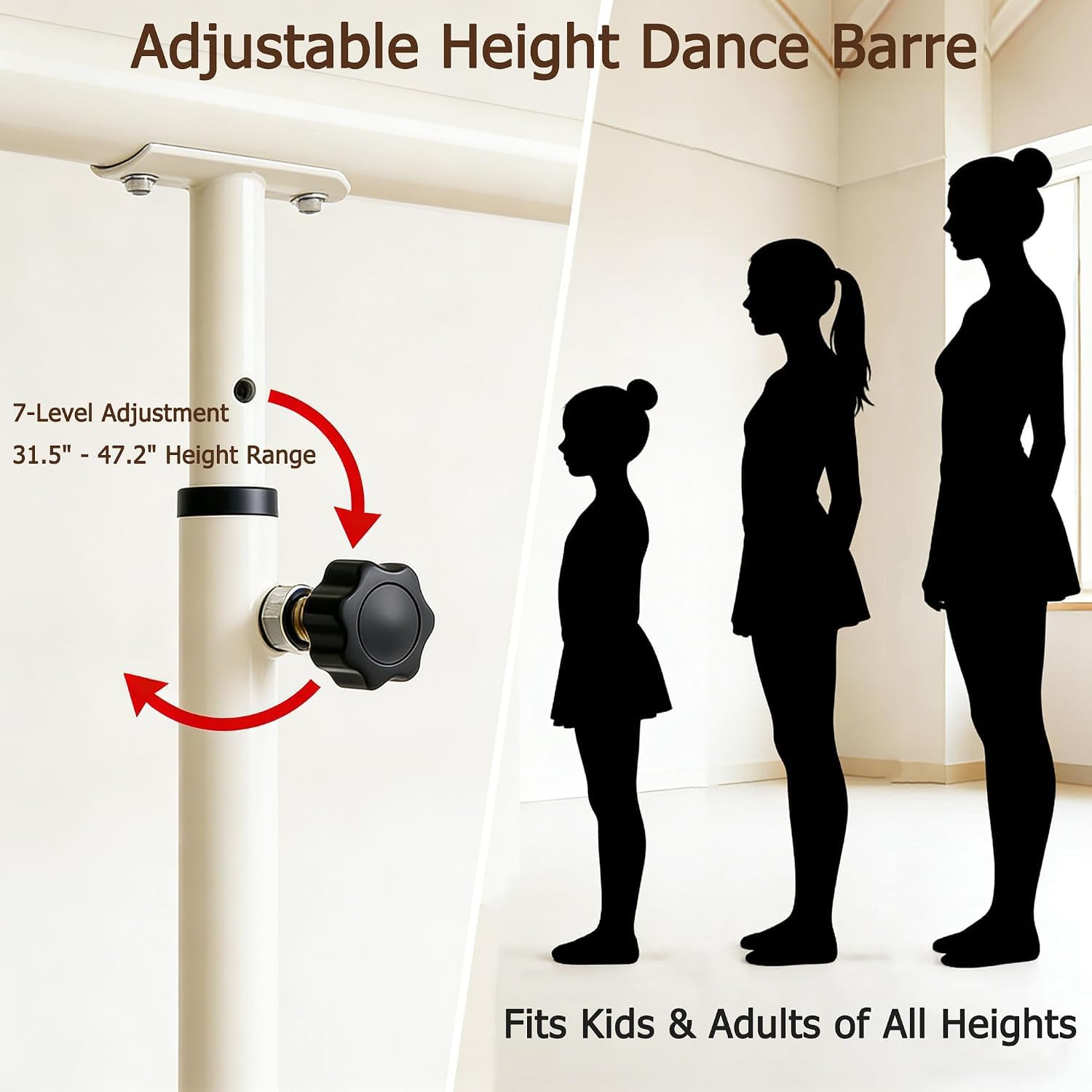 Sbarra da Balletto Portatile autoportante, Base Girevole e Pieghevole, Barra in Acciaio da 100 cm (3,3 Piedi) e 150 cm (4,9 Piedi), Regolabile su 7 Livelli per Esercizi di Equilibrio. (Length150cm)
