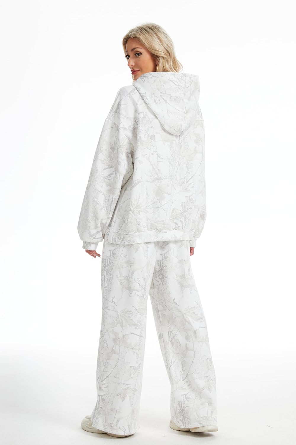 Womens 2 Piece Sweatsuits Fall Outfits Oversized Camo Hoodie Wide Leg Sweatpants Travel Lounge Matching Sweat Sets - Image 4