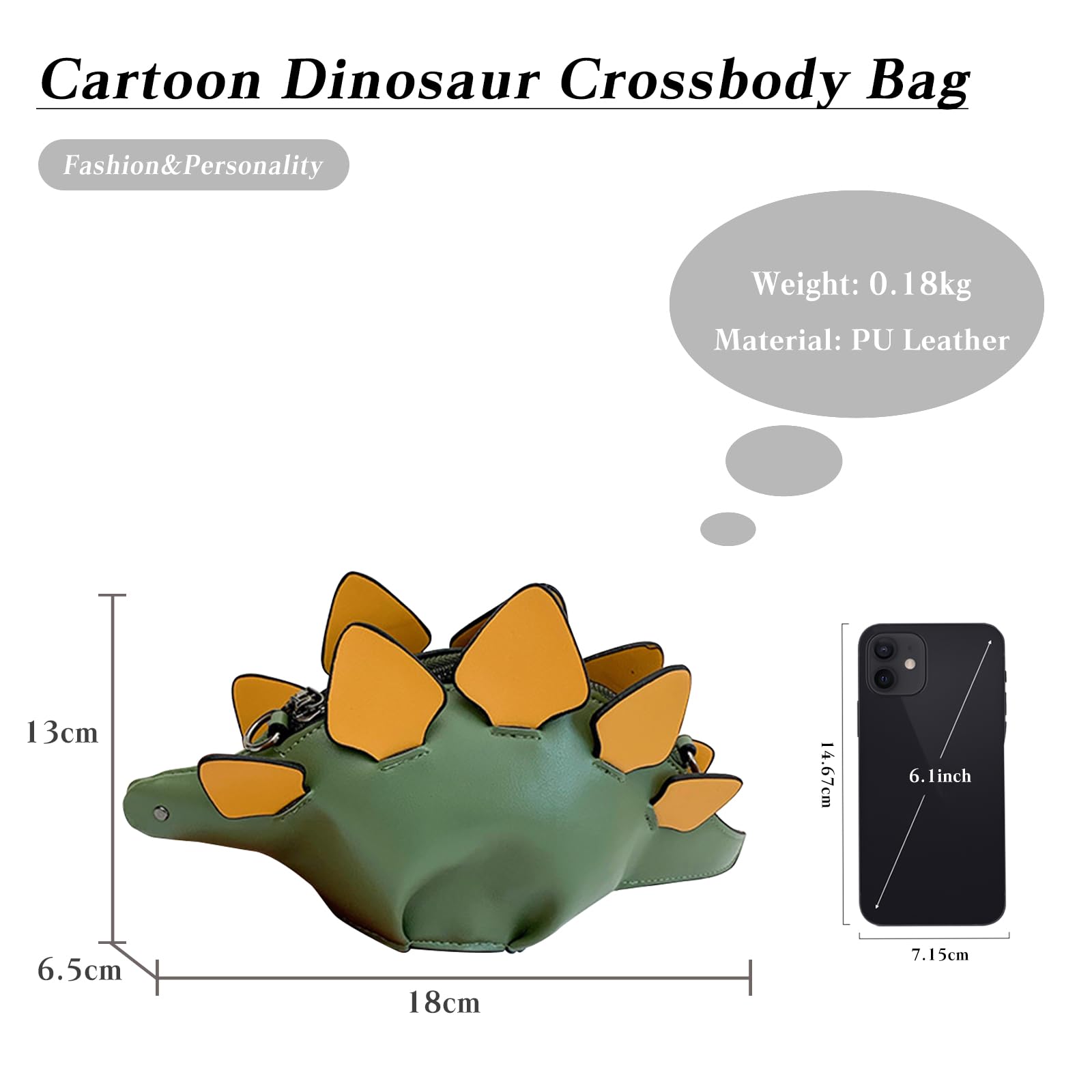 Borsa a Tracolla Donna Creativa Borse a Spalla a Forma di Dinosauro Borsetta Tracolla Regolabile Crossbody Bag Verde