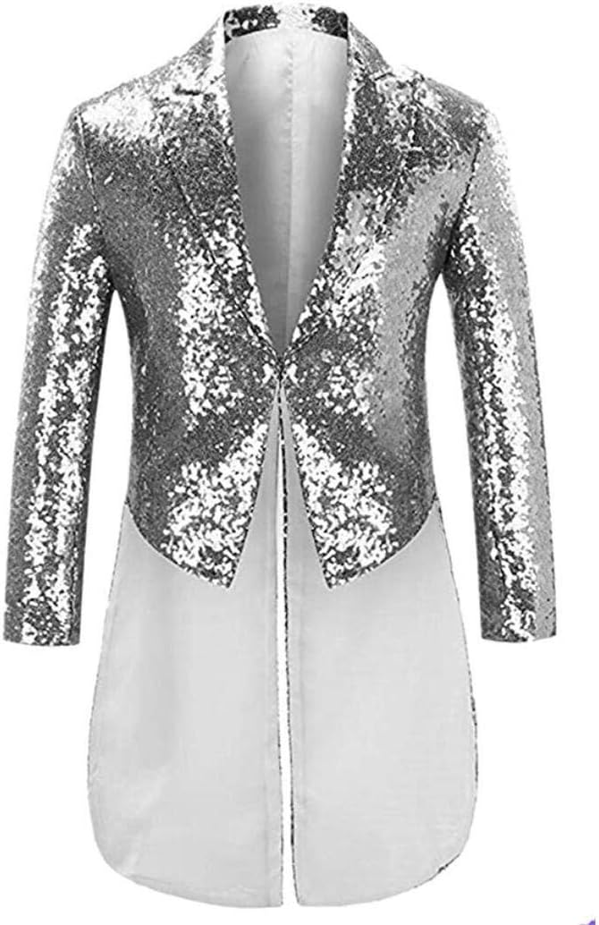 Men's Long Tailcoat Jacket Sequins Tuxedos Blazer Prom Party Coat Perfermance Costume Dinner Coat
