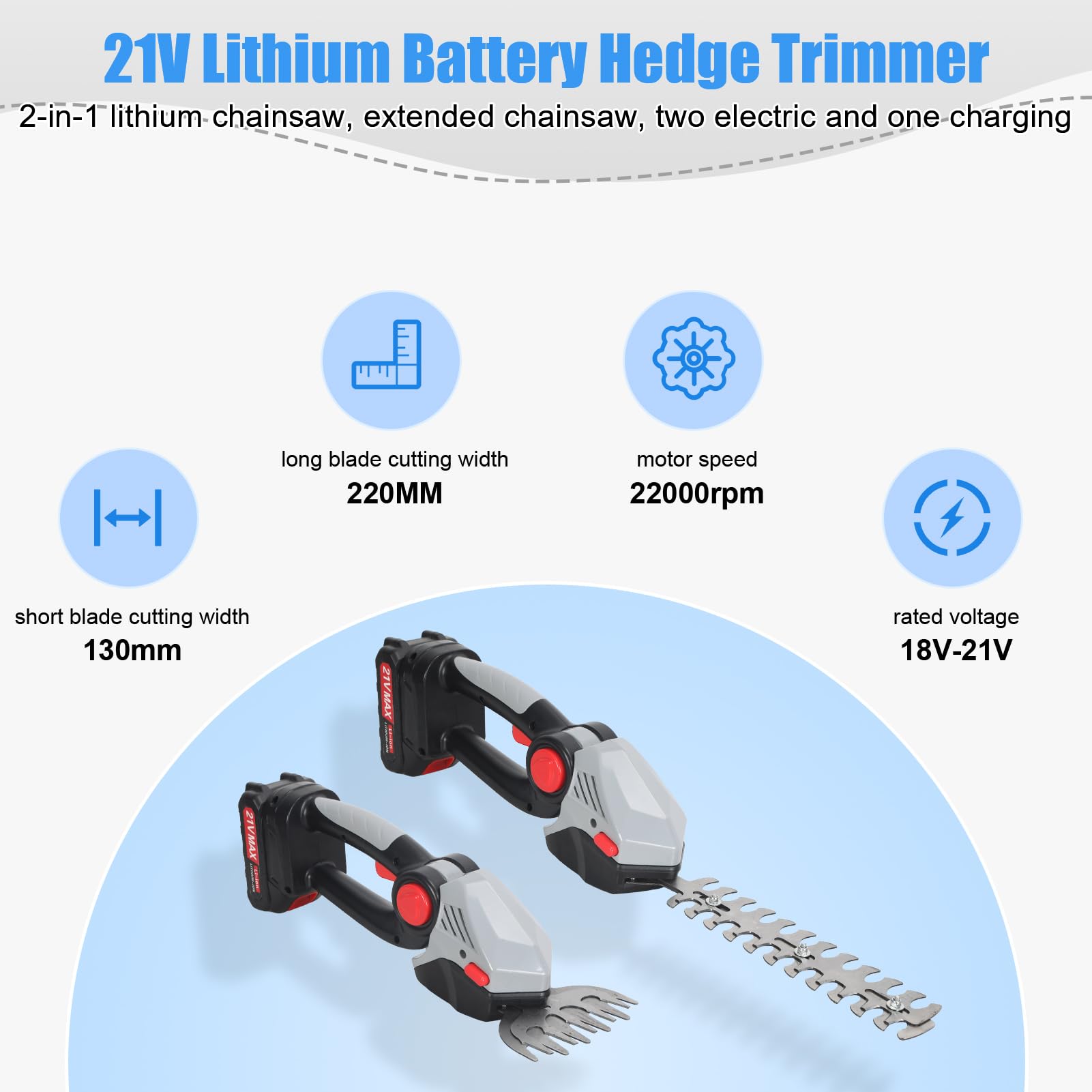 Tronçonneuse Électrique 2-en-1 - Élagueuse sur Perche Télescopique 6 Pouces avec 2 Batteries 1500mAh, 1500W Sans Balais pour Jardin (Portée 3.7m) (M-294)