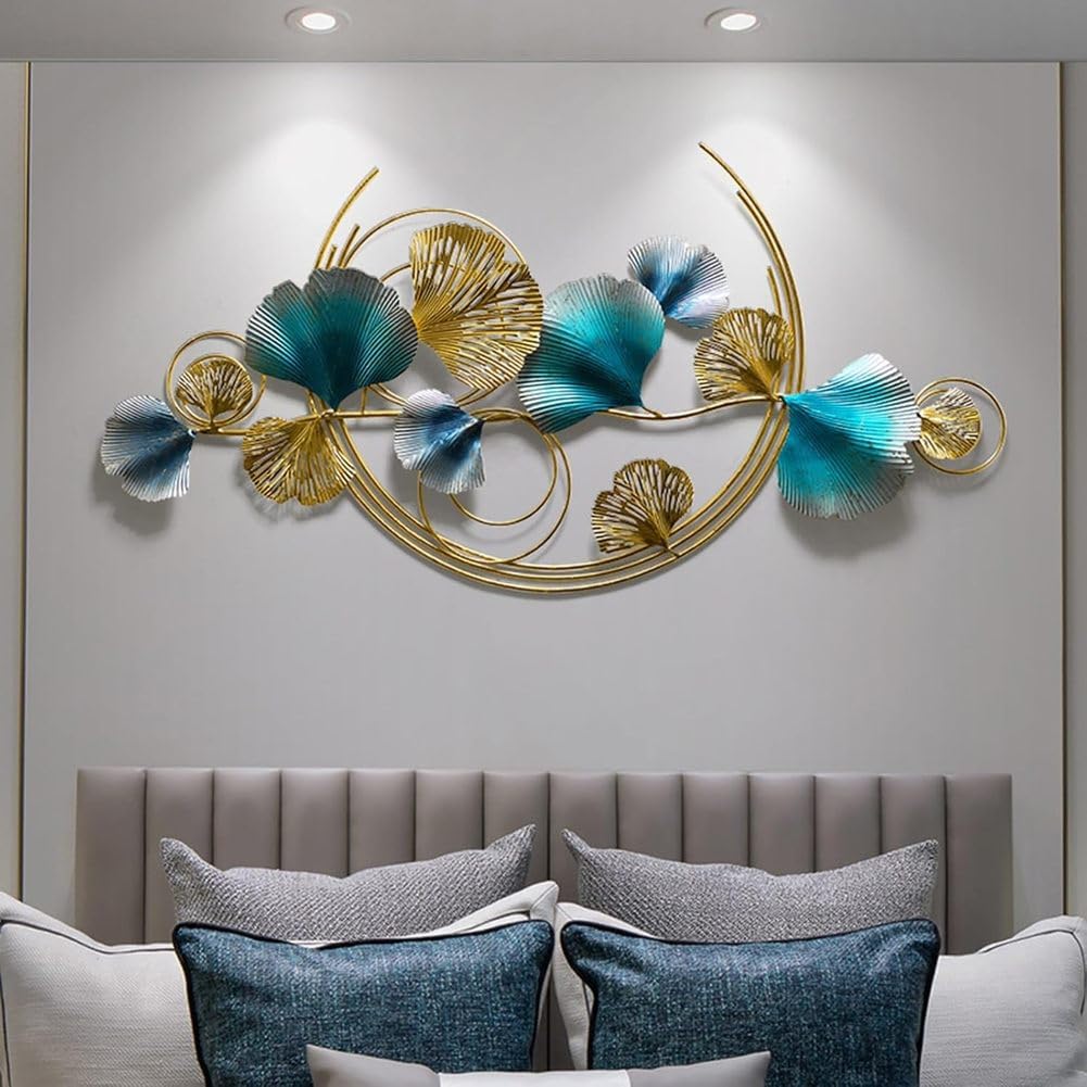 Home Decor Metalowa sztuka ścienna Liście, Nowoczesne duże rzeźby ścienne Złoty kwiat Kwitnący Ręcznie robione 3D Wiszące na ścianie Dekoracje do salonu Sypialnia Luksusowe prezenty