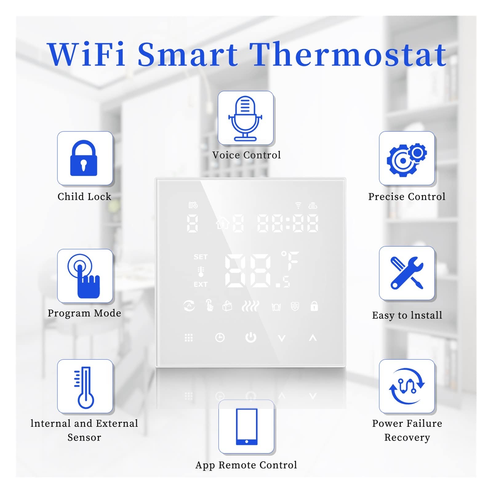 Cyfrowy higrometr termometr wewnętrzny Tuya WiFi Smart Thermostat, Elektryczna Ogrzewanie podłogowe Ogrzewanie Wody/Gaz Pilot Pilot Z wyświetlaczem LCD(Wit)