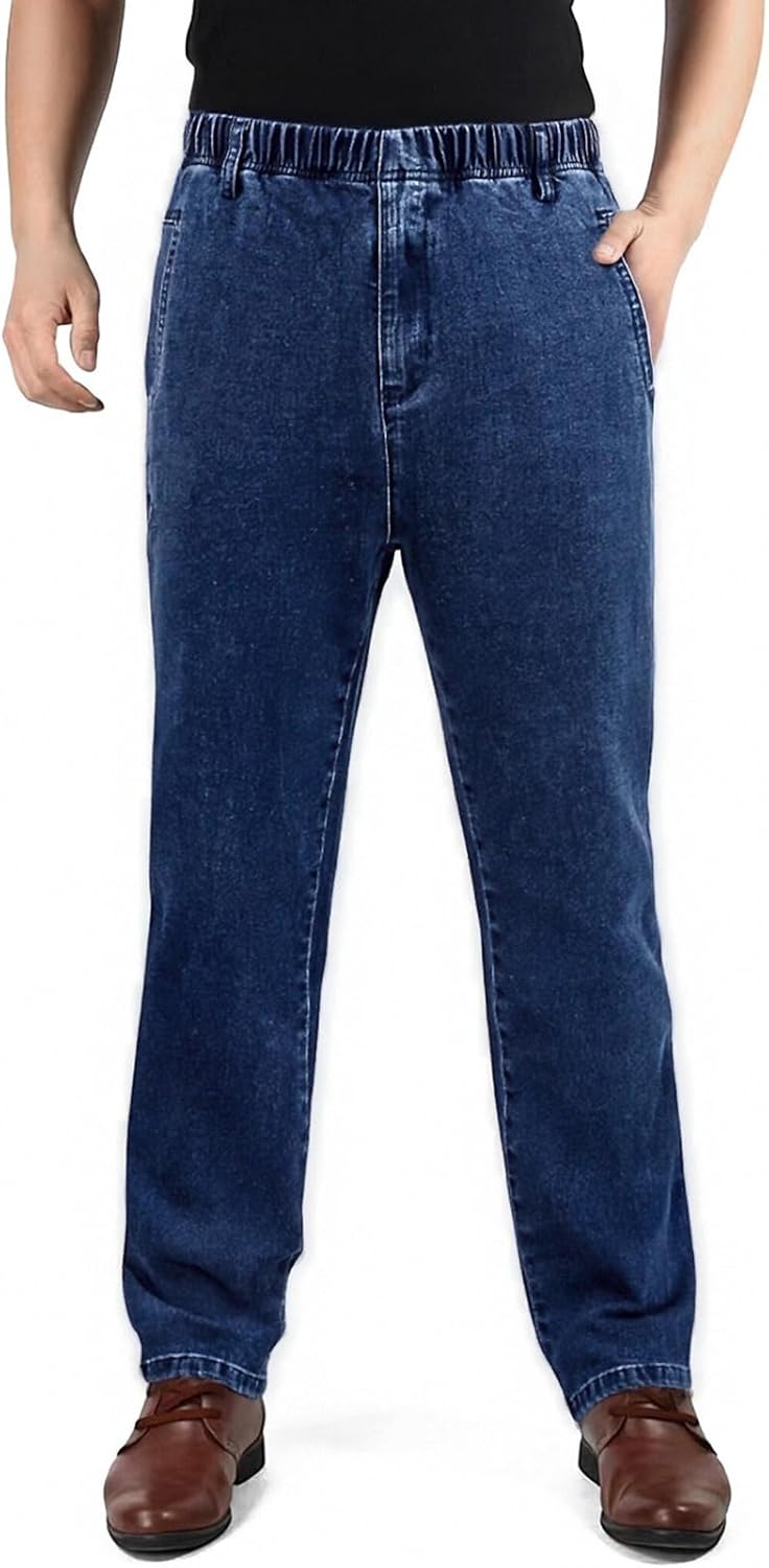 LONGBIDA Mens Elastic Waist Jeans Relaxed Fit Men's Stretch Denim Pants Business Straight Leg Trousers - Image 2