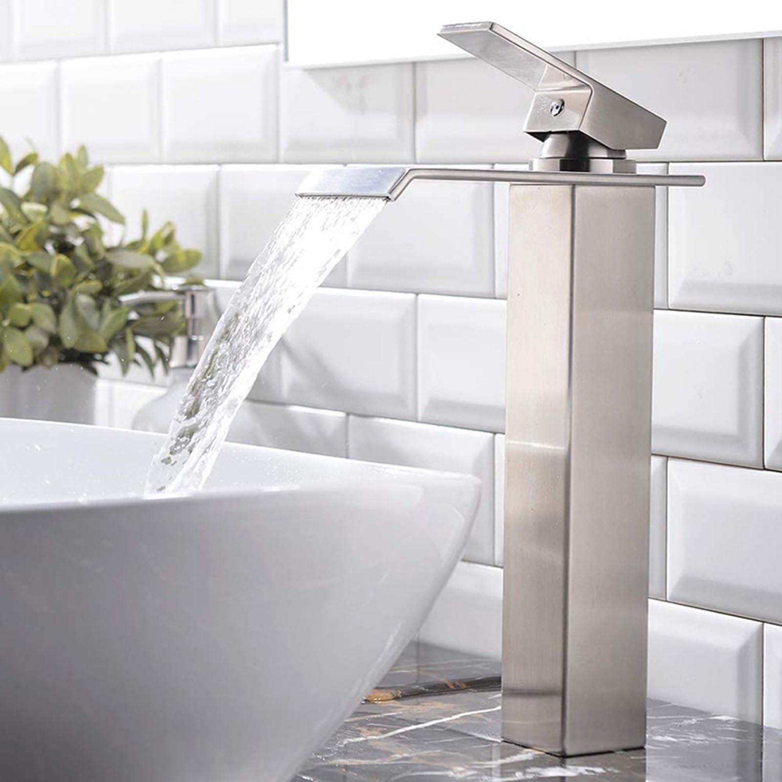 HCFYAUIS Tall Basin Taps Waterfall, Single Hole Modern Sink Faucet with High Spout,Brushed