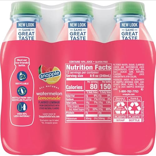 Snapple Watermelon Lemonade All Natural Iced Tea Gluten Free 16 Fl Oz 100% Recycled Plastic Bottle 24 Pack #TOP2