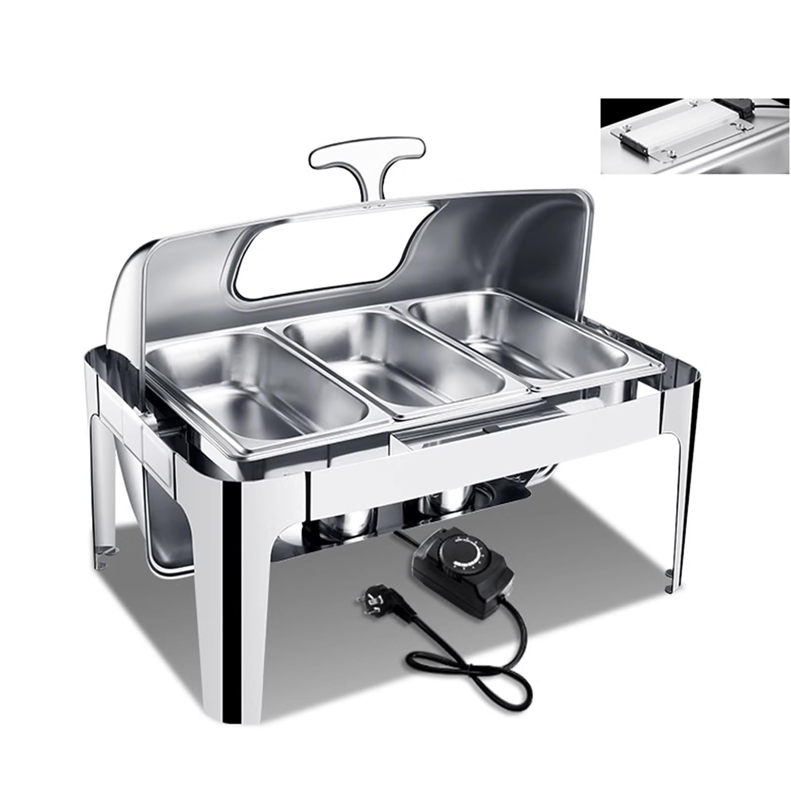 Calentador de Comida para Buffet Electrico 9/13.5 L Chafing Dish Electrico de Acero Inoxidable Pulido Espejo con Tapa Visual para Catering, Buffet(9L/3)