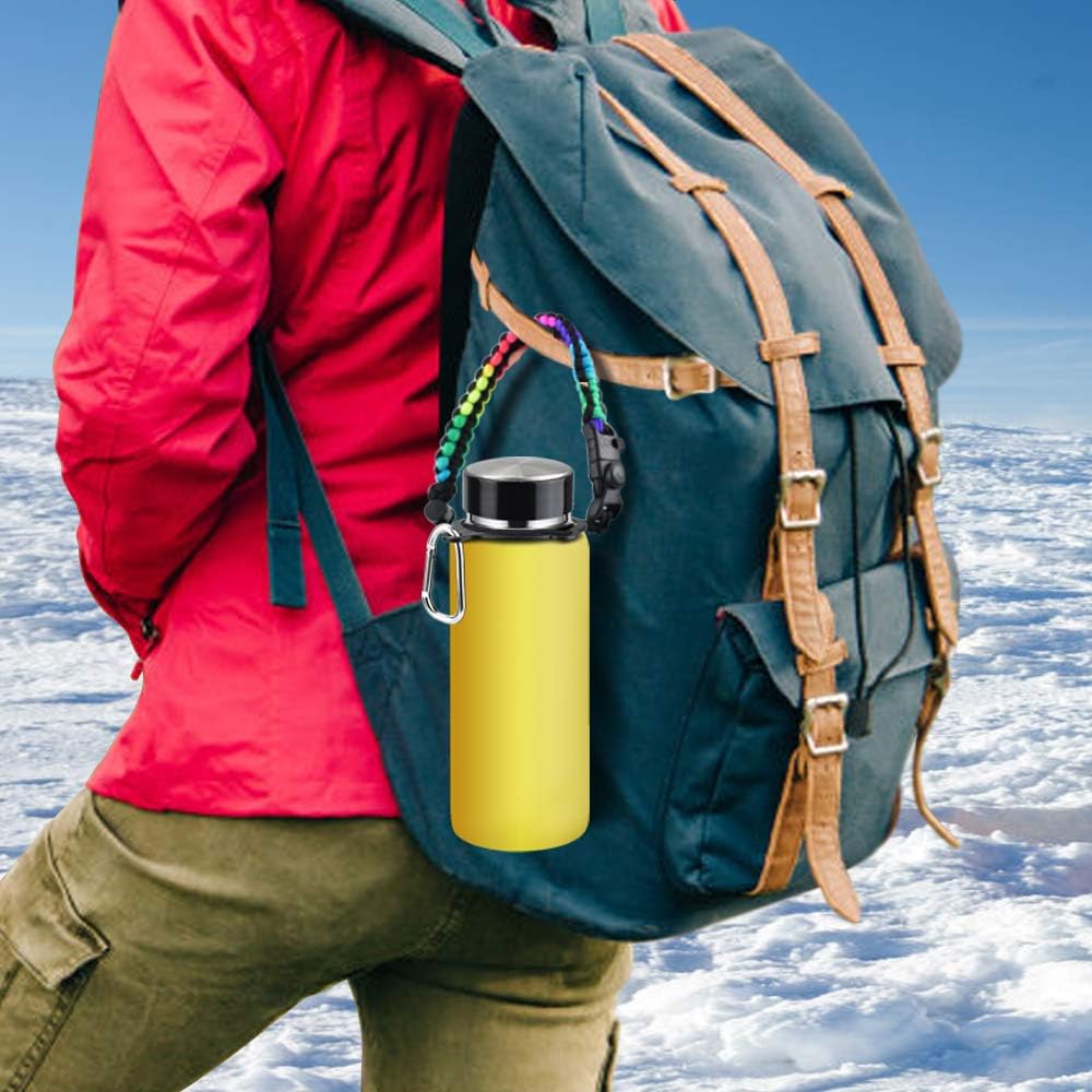 KATUMO Paracord Handle with Long Shoulder Strap for Hydro Flask, Fits for 12oz - 64oz Wide Mouth Bottles(Not for The New Hydro Flask 2.0), with Safe Ring, Fire Starter, Whistle, Compass, Snap Hook