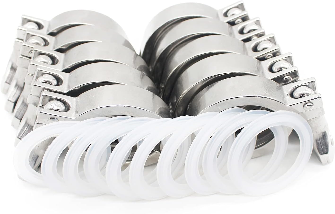 QiiMii 10 Pack Single Pin Heavy Duty Tri Clamp, 1.5 Inch Ferrule TC, Food Grade Stainless Steel 304 Sanitary Fitting with Silicone Gasket for Home Brewing & Dairy Equipment