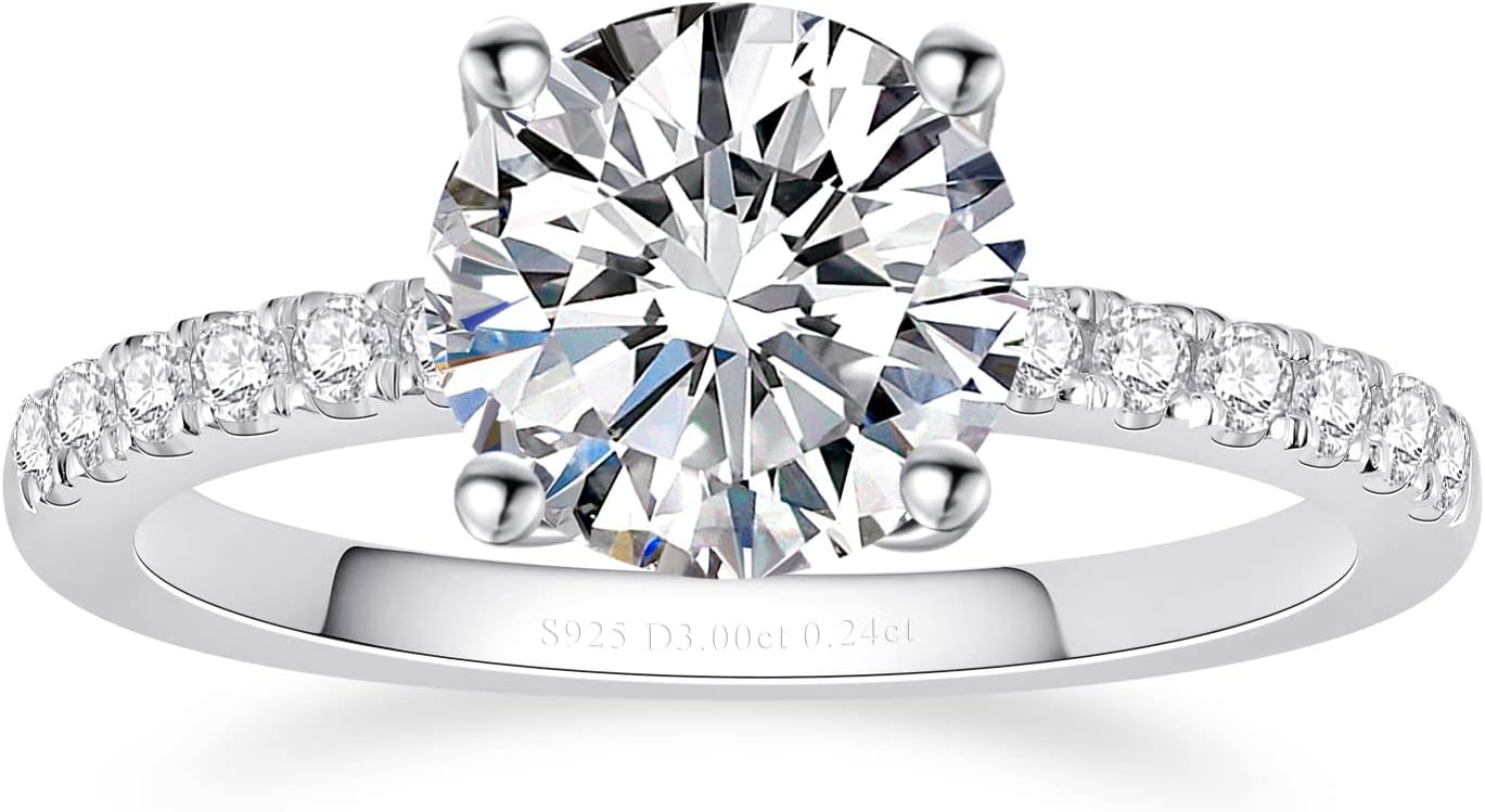 Moissanite Engagement Rings Wedding Ring D Color VVS1 Round Cut S925 Sterling Silver Plated 18K White Gold Promise Rings for Women