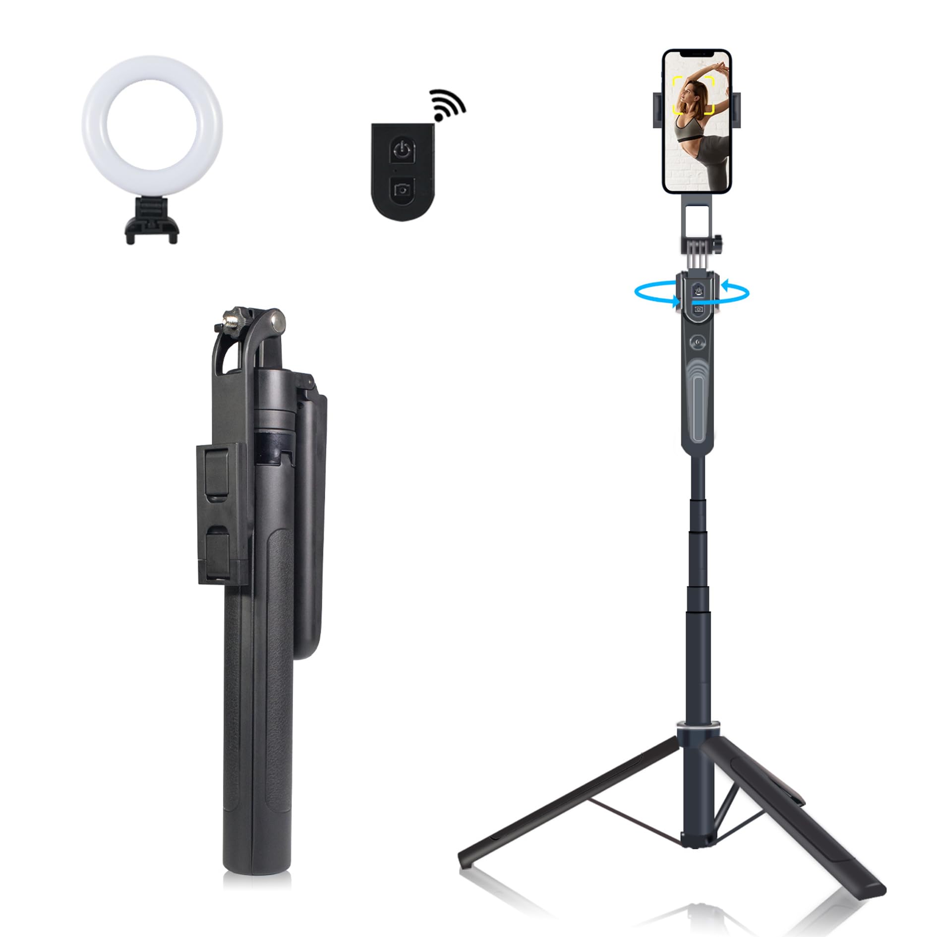 Extendable Auto Face Tracking Tripod Phone Stand, 360° Rotation Phone Stand with Light Tripod with Wireless Remote Cell Phone Smart Cameraman Shooting for Video, Vlog, Live Stream