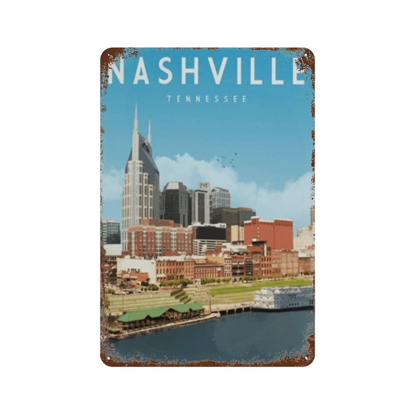 Tennessee Nashville City，Tin Signs,Funny Vintage Metal Sign Plaqu Poster Wall Art Kitchen Garden Bathroom Decor(20x30cm）8x12 inch-626