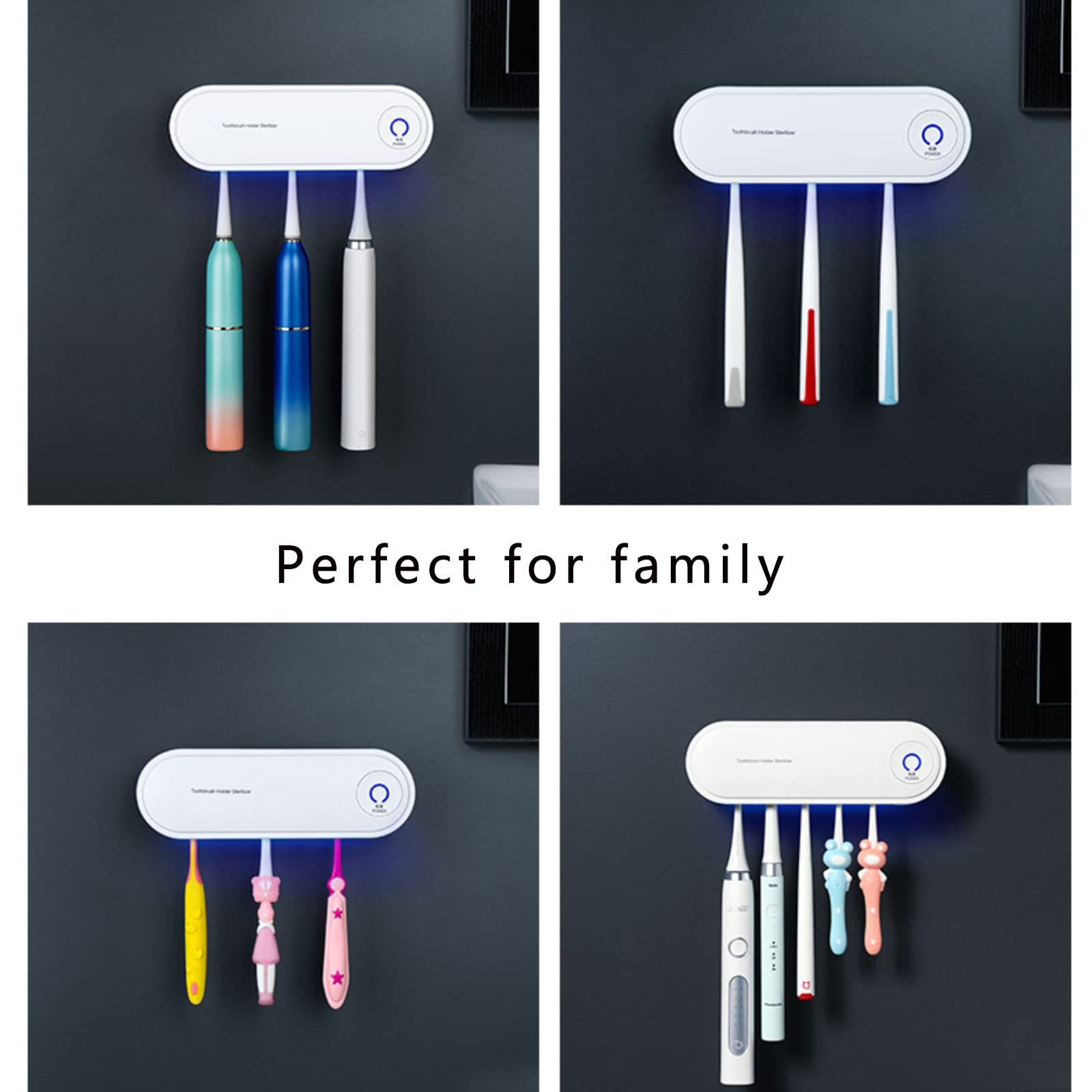Porta Cepillo de Dientes, Soporte Cepillo de Dientes con Función Esterilizador Secado, Estuche Cepillo Dientes USB Recargable con LED, Organizador Baño Blanco