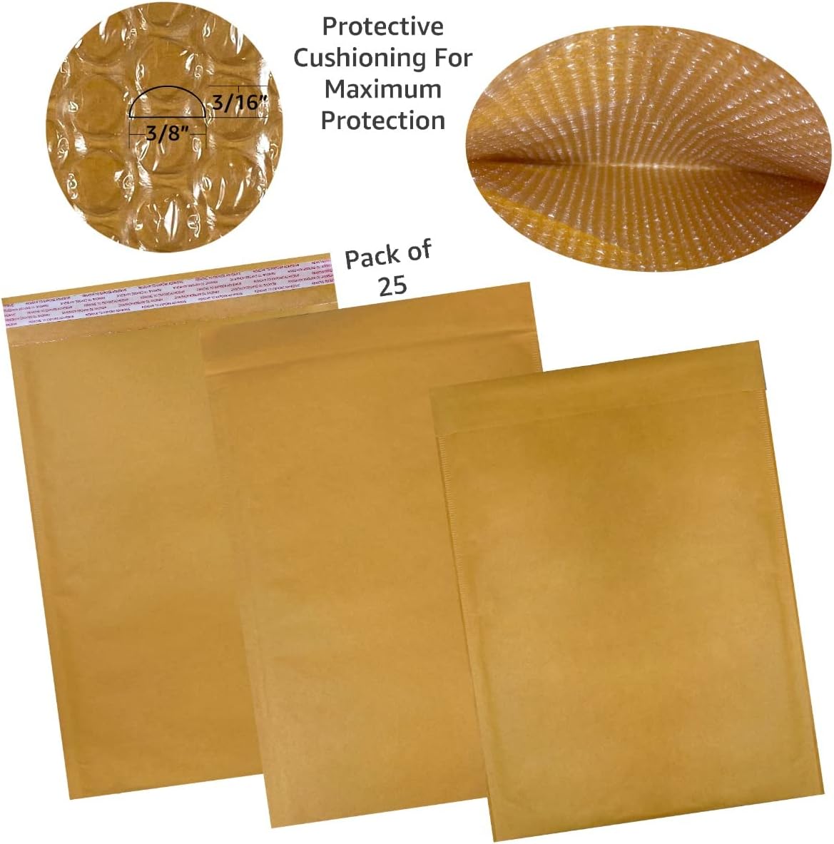 Kraft Bubble Mailers, #6 (12.5 x 19 inch), Self-Sealing, 25-Count (KBM612519025)