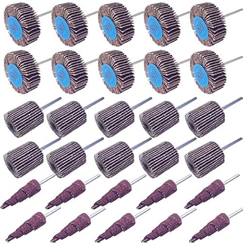SACKORANGE 30 PCS Abrasive Flap Wheel Sander, 80 Grit 1/8" Shank Diameter Cone Shape Abrasive Sandpaper Flap Sanding Wheel Grinding Head Rotary Tool for Grinding and Polishing Cover