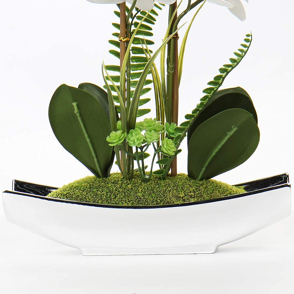 Orchidée Artificielle Phalaenopsis en Pot argenté - 38,1 cm - Fausse Fleur pour Centre de Table, Salon, décoration d'intérieur