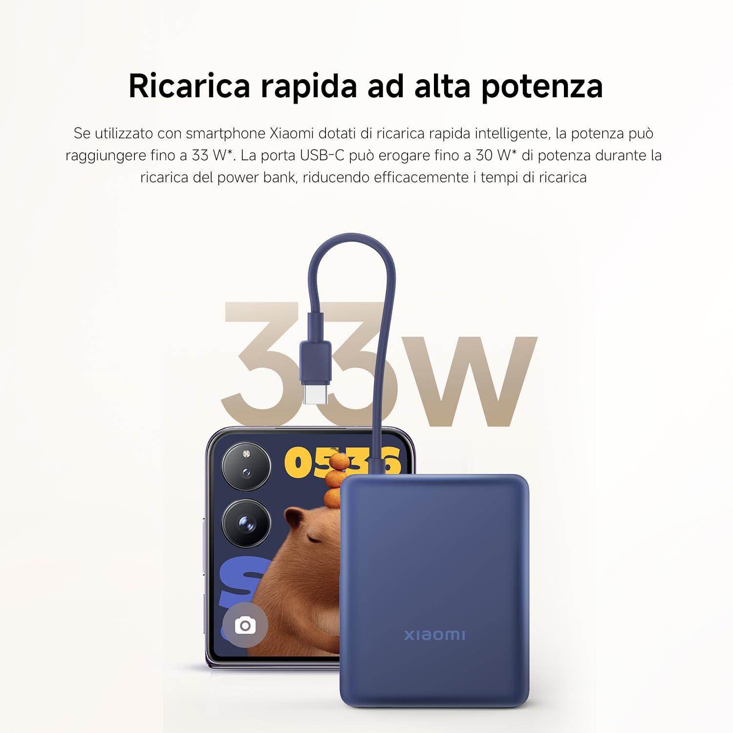 Xiaomi 33W Power Bank 10000mAh, USB-C Powerbank con ricarica rapida da 33W, PD3.0, QC3.0, Apple 2.4, 3 porte di uscita, disponibile per iPhone 15 Series, iPad, MacBook, Galaxy, Surface