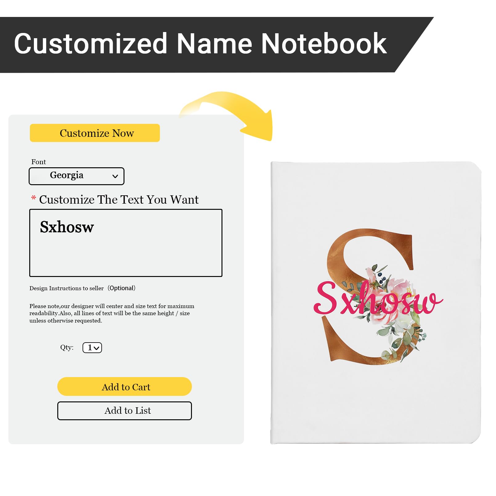 Dinikally Custom Leather Journal - Personalized Notebook with Custom Text and Designs for Students, Friends, Teachers and Graduates