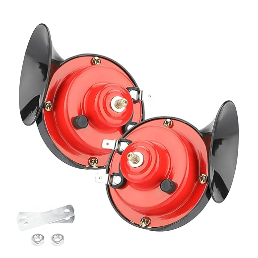 300DB Super Loud Train Horn, 2PCS Car Air Electric Snail Double Horn, 12V Waterproof Air Horns Replacement Kit, Automotive Accessories Universal for Car, Motorcycle, Truck, Bike, Boat (Red)