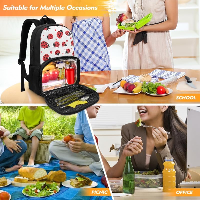 Cartoon Ladybug Print Travel Backpack for Women Cartoon Art Ladybugs Painting Lightweight Large Backpacks Heart Pattern Student Laptop Bookbag4