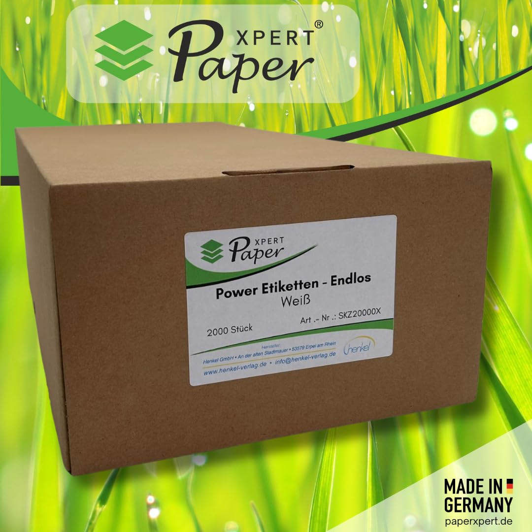Power Etiketten Endlos 110 x 90 mm | Für Holz, Reifen, Beton uvm. | PP weiß glänzend 195 µ | Thermotransfer Industrieetiketten mit Spezialreifenkleber | 2.000 Etiketten | Made in Germany