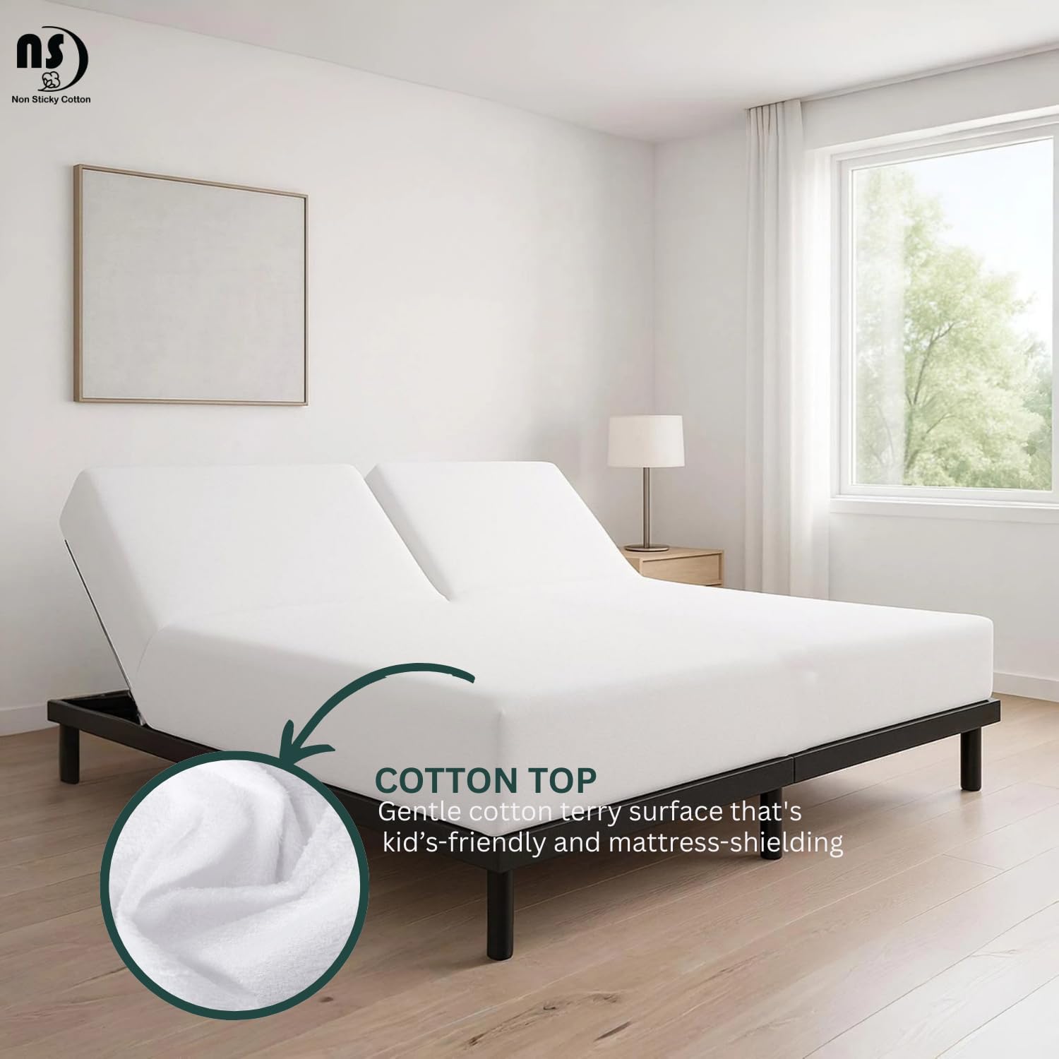 NON Sticky cotton Waterproof Top Split King Mattress Protector, 28" Flex Head Terry Cotton Fitted Cover for Sleep Number Adjustable Bed 78" x 80", Deep Pocket Fits 18", Solid White