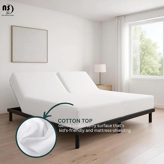 NON Sticky cotton Waterproof Top Split King Mattress Protector, 28 Flex Head Terry Cotton Fitted Cover for Sleep Number Adjustable Bed 78 x 80, Deep Pocket Fits 18, Solid White