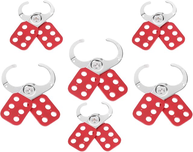 Balacoo 6pcs Jaw Steel Lockout Hasp Tagout Hasp Steel Padlock Hasp Lockout Safety (Red) Diameter 25mm/ 38mm