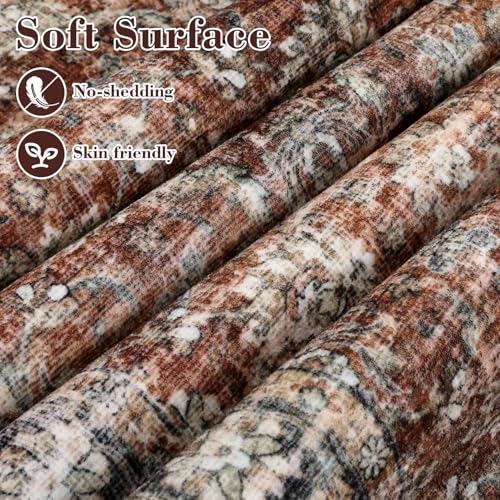 GarveeHome Washable Runner Rug 2x6 Vintage Carpet Runner with Non Slip Backing Foldable Non Shedding Retro Accent Rug Low Pile Distressed Throw Rug for Hallway Office Bedroom, Red