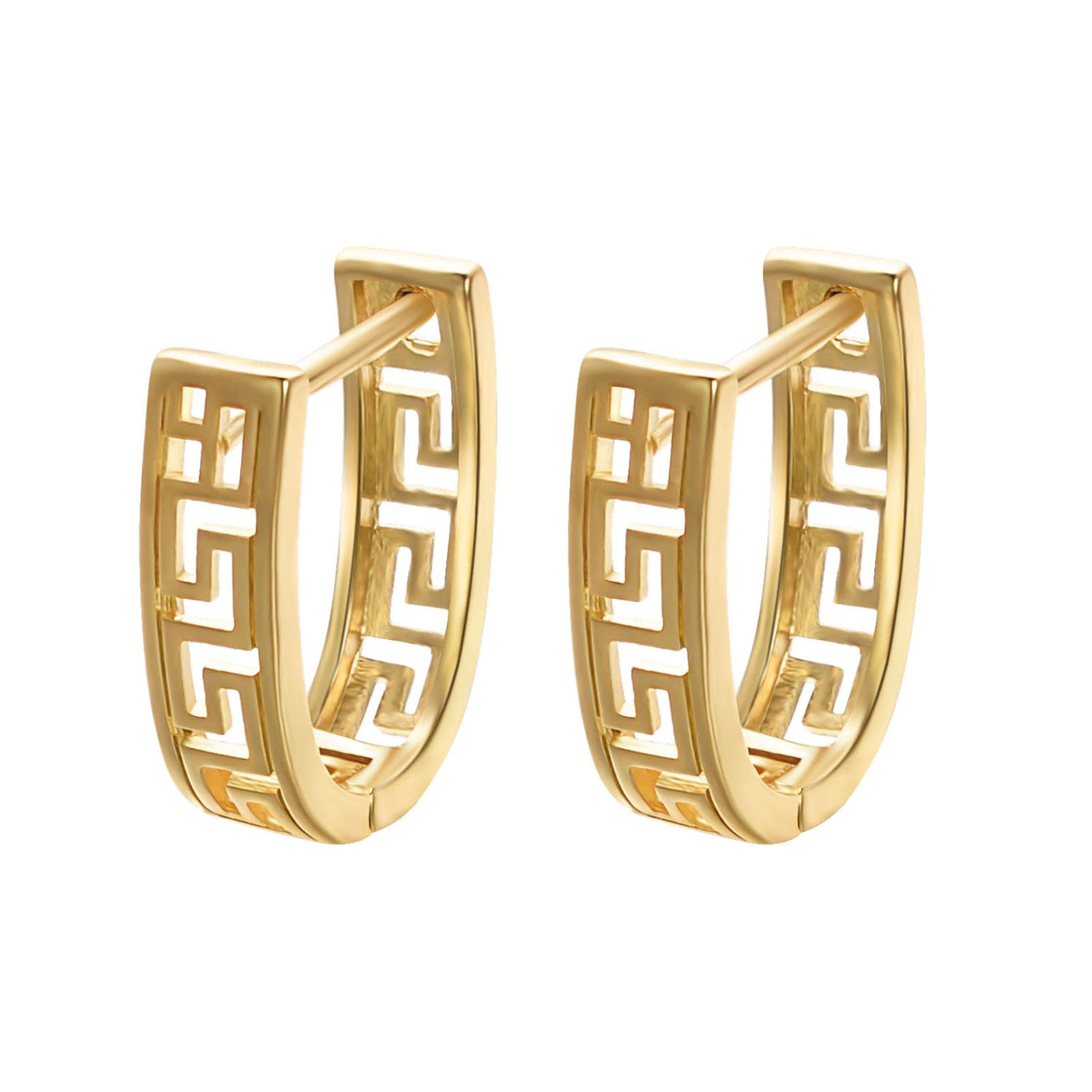 Huggie Hoop Greek Earrings For Women Unique 14K Gold Plated Cutout and 14K White Gold Plated Cutout U Shaped Earrings Greek Jewelry